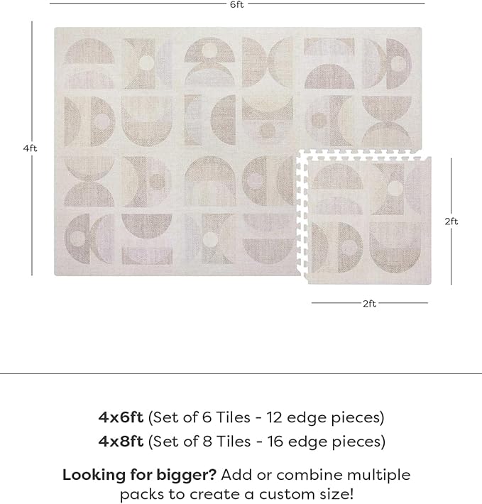 House of Noa Play Mat – 4x6 Sandstone Luna – Set of 6 Tiles – Cushioned EVA Foam Play Mat for Floor, Soft Interlocking Mats for Hard Floors