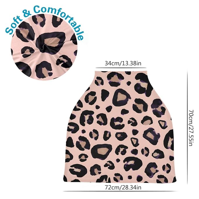 Leopard Print Cheetah Pink Nursing Cover Breastfeeding Scarf, Car Seat Covers for Babies Infant Stretchy Soft Breathable Multi-Use Cover Ups, Gift for Boys Girls