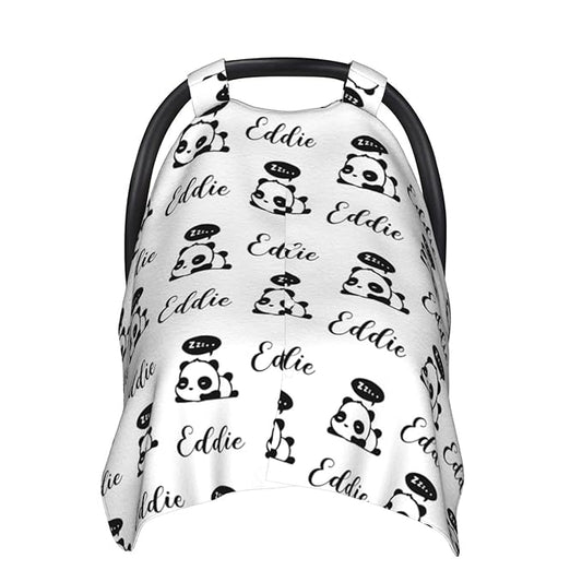 Personalized Baby Car Seats Canopy for Babies with Name, Custom Multi-use Covers for Baby Boys Girls, Cute Little Panda Minky Nursing Breastfeeding Stroller Cover Canopies for Newborn Infant