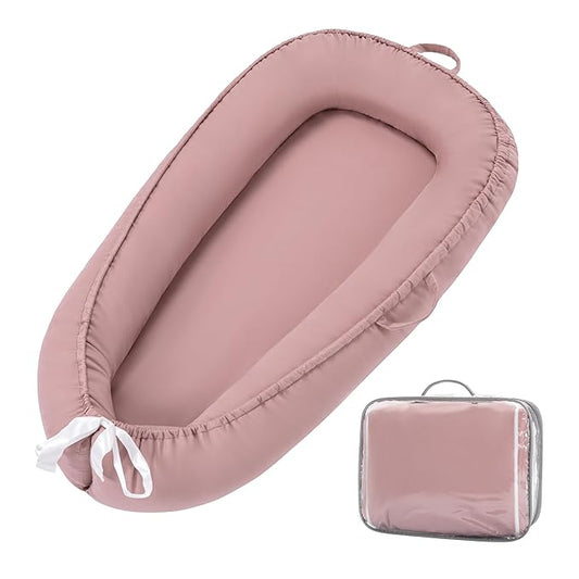 Alened Baby Lounger for Newborn 0-12 Months, Portable Infant Lounge on Floor for Supervised Tummy Time, Babies Support Pad with Breathable Cotton for New Born Awake Use Only - Pink