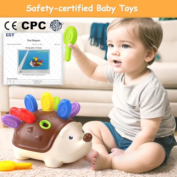 Fine Motor Skills Toys for Toddlers 1-3, Hedgehog Montessori Toys with Color Sorting & Counting, Sensory Learning Toys for Baby 12-36 Months, Educational Toys Gift for Boys Girls