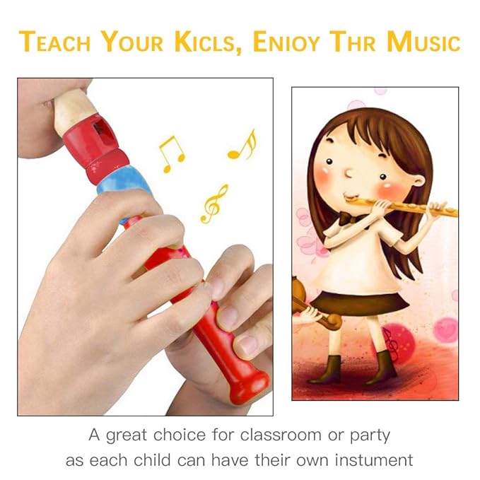 2 pcs Small Wooden Recorders for Toddlers, Colorful Piccolo Flute for Kids,Learning Rhythm Musical Instrument,Sealive Baby Early Education Music Sound Toys for Autism or Preschool Child (Random Color)