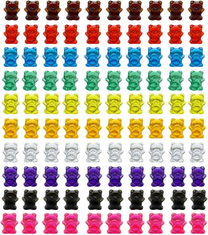 100 Pcs Translucent Bear Counters, Counting Animal Matching Games Color Sorting Toys, Translucent Toys for Light Table, Includes 11 Activity Cards
