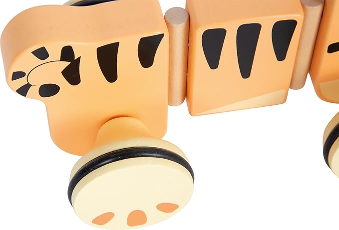 small Foot 12733 Tiger "Safari", Flexible Pull Tiger Made of FSC 100% Certified Wood, Motor Skills Toy for Children from 12 Months, Orange