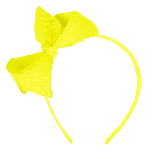Motique Accessories Neon Headband With Side Grosgrain Bow- Neon Yellow