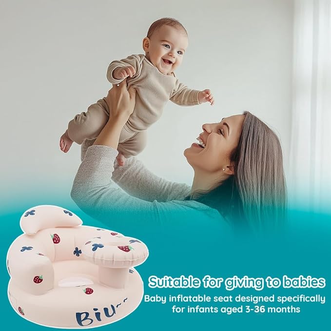 Inflatable Baby Floor Seat – Portable Baby Bouncer Self Inflatable seat for Babies 3 Months &-Up with Built-in Air Pump for Sitting Back Support