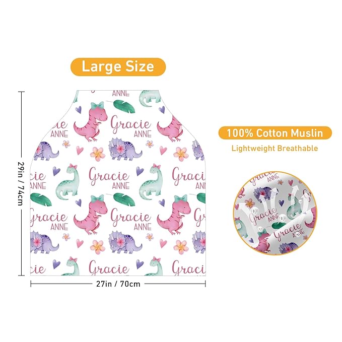 Custom Car Seat Covers for Babies - Breathable Baby Car Seat Cover for Girls Boys, Pink Dinosaur Pattern Kick-Proof Newborn Carrier Canopy Stretchy Stroller Cover for 4 Seasons(27"x29")