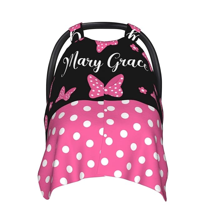 Personalized Baby Car Seat Canopy with Name, Pink Bow Nursing Cover & Infant Car Seat Canopy, Shower Gift for Newborn Baby Girls