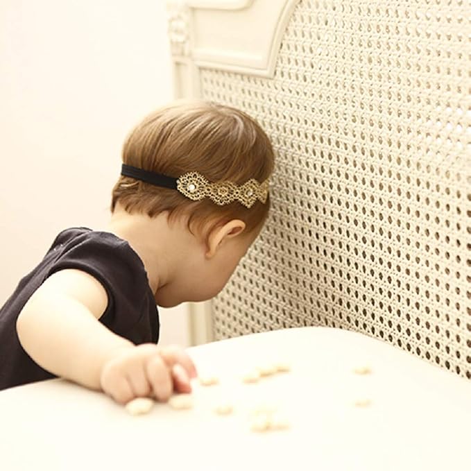 Hapibuy Gold Lace Flower Rhinestone Design Headpiece For Lovely Baby Princess Girls Hand Sewing Beads Hair Accessories Toddlers Headwrap for baby Girl