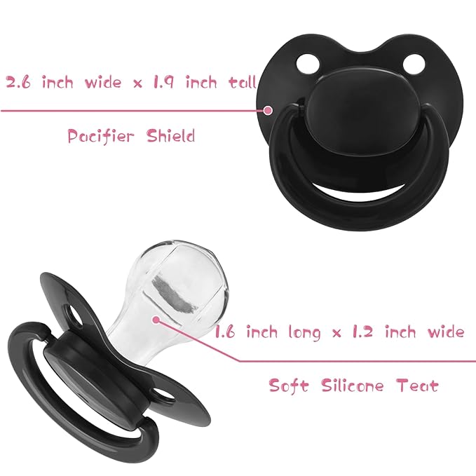Adult Sized Pacifier Bigshield : Replacement Silicone Paci Big Teat for Anxiety Release - Orthodontic Binky Taken Apart and Re-Assembled Black