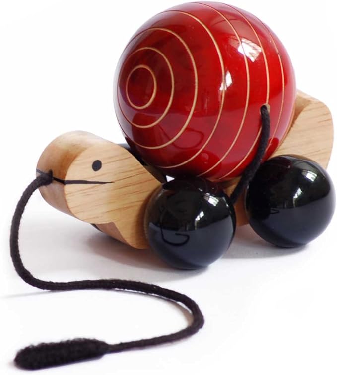 Maya Organic Handmade Wooden Pull Toy with Rotating Ball Made Using Natural Colors for Toddlers 18 Months Old and up, Helps in Early Education and Development | Tuttu Turtle (RED)