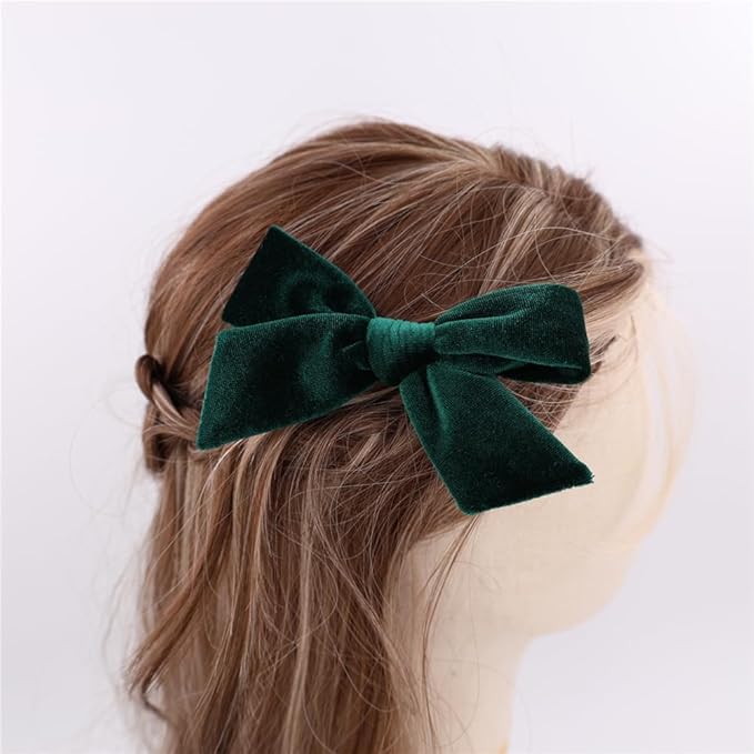 Vintage Velvet Bow Hair Clips for Baby Girl Kids Women Fall Velvet Christmas Hair Bows Barrettes Accessories (4 pcs Green/Red)