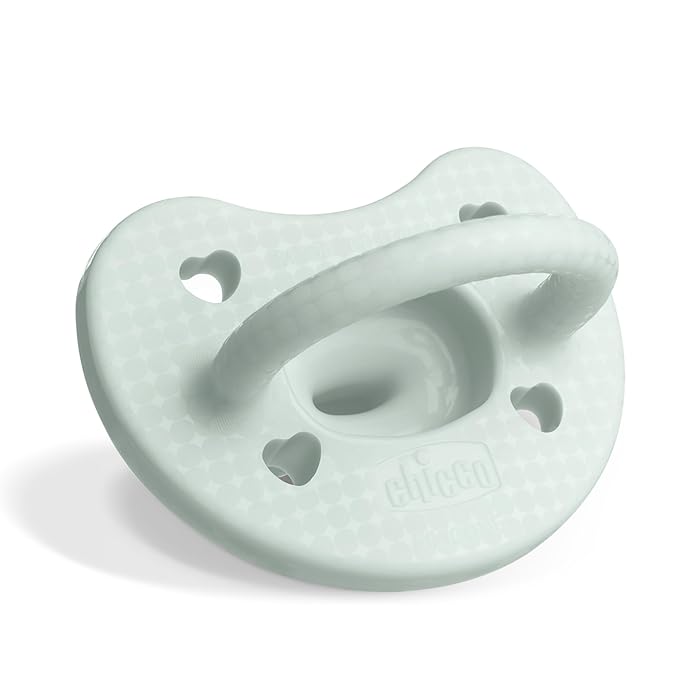 Chicco PhysioForma Luxe Orthodontic Pacifier for Babies 0-6 Months, One-Piece 100% Soft Silicone, Supports Breathing, Textured Shield & Handle, Included Sterilizing Case, BPA Free, 2-Pack, Mint