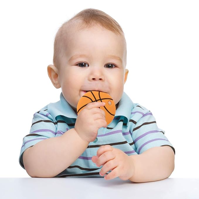 Sports Ball Series Baby Teething Toys,Food Grade Silicone Chew Teether for 3 Months+ Infant Boy and Girl,Toddler Sensory Chewing Teether,BPA Free (Basketball)