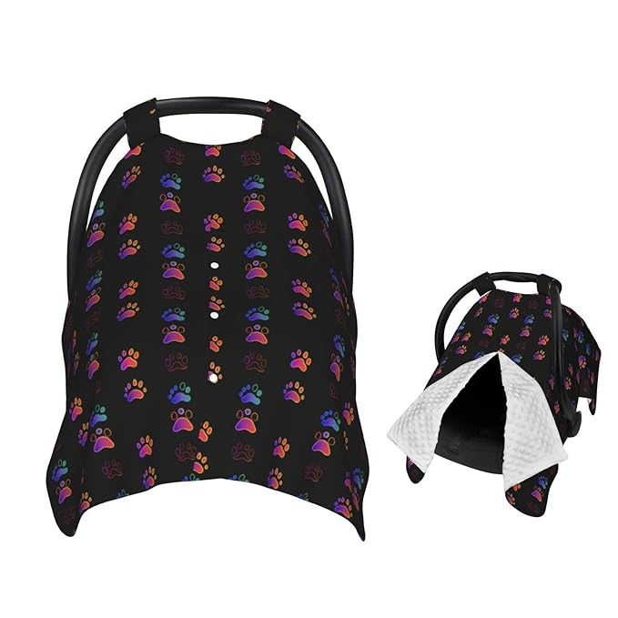 Neon Seamless Colorful Dog Paw Baby Car Seat Canopy and Nursing Cover for Breastfeeding Multi-Use Cover Lightweight Infant Stretchy Carrier Carseat Winter Cover for Newborn Girls Boys