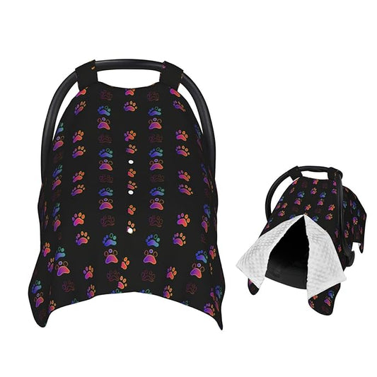 Neon Seamless Colorful Dog Paw Baby Car Seat Canopy and Nursing Cover for Breastfeeding Multi-Use Cover Lightweight Infant Stretchy Carrier Carseat Winter Cover for Newborn Girls Boys