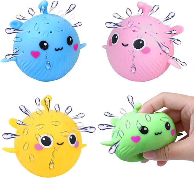 4 PCS Dolphins Water Balls, Sensory Stress Relief Floating Pool Toys for Kids, Water Splash Balls Toddler Swim & Bath Toys, Christmas Goodie Bag Fillers for Babies