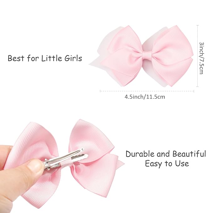 4 inch Hair Bows for Girls in Pairs, 40 Colors Grosgrain Ribbon Bow with Alligator Hair Clips for Baby Girls Toddlers and schoolgirls.