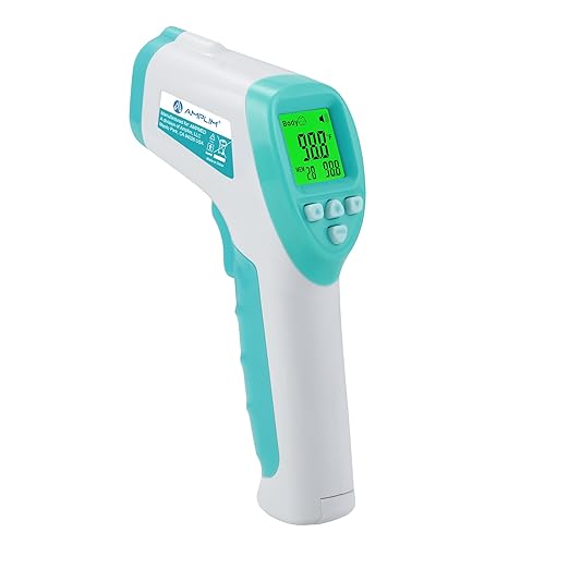 Amplim No-Touch Forehead Thermometer for Adults, Kids, and Infants: Digital Temporal Touchless Medical Grade Thermometer with LCD Display, Registry Must Have for Body Fever Temperatures, Blue