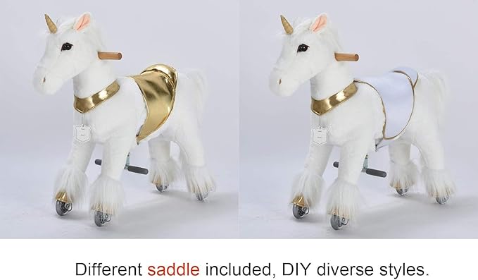 UFREE Ride on Unicorn Toy, Riding Plush Walking Unicorn for Girls, Birthday Gift for Children 4 to 9 Years Old, Height 36 Inch