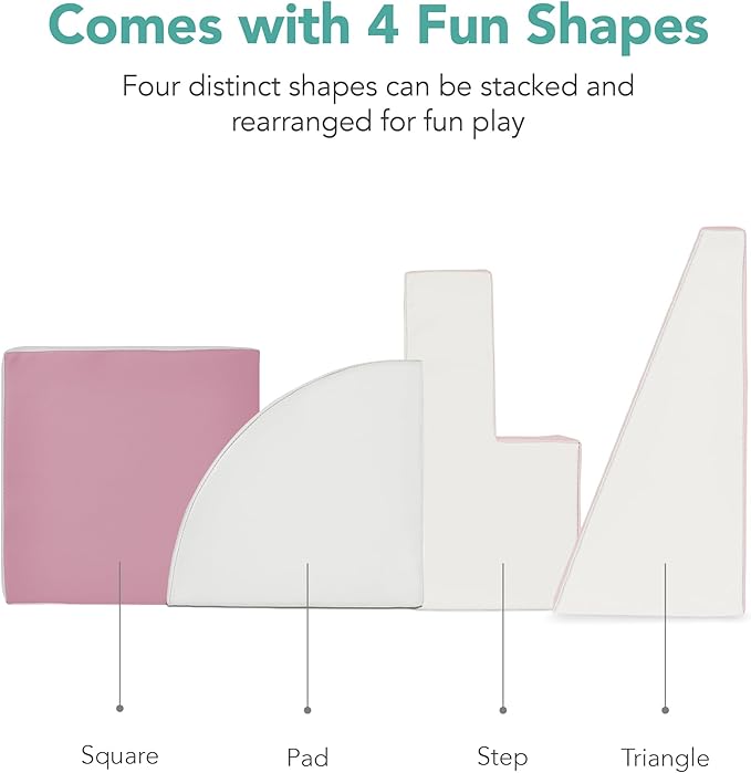 Best Choice Products Soft Foam Climbing Blocks for Toddlers, 4-Piece Baby Play Set, Easy-Clean Vinyl Foam Shapes, Safe Certified Materials, Early Learning Motor Skill Development Toy - Pink