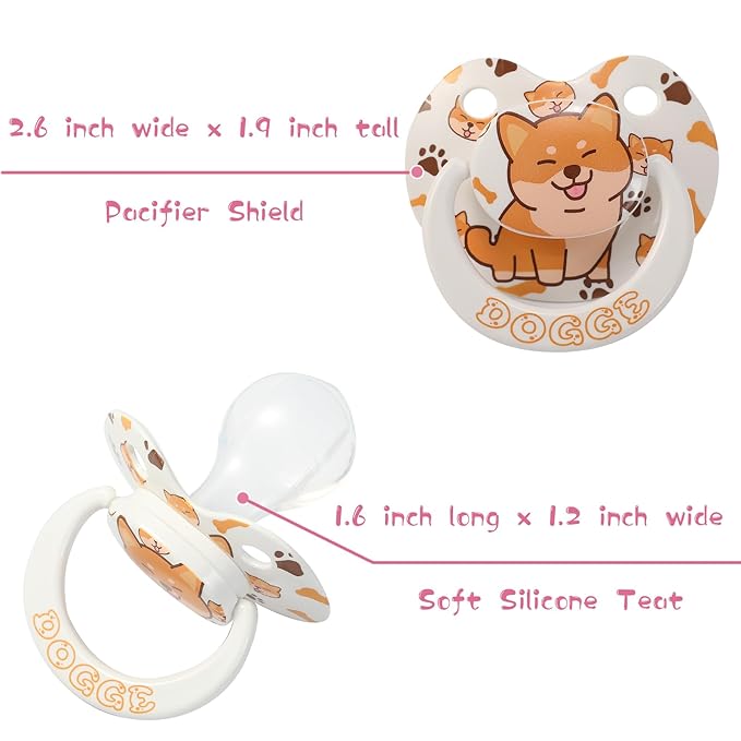 Adult Sized Pacifier Cute: Large Shield Binky for Anxiety Relief Butterfly Shaped - Puppy Printed Paci with Case