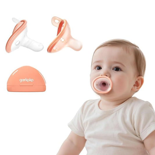 Garkoko Breast & Thumb Inspired Baby Pacifier Set with Case, 2-Pack Soothing Infant Pacifiers, Non-Contact Shield, BPA-Free Food-Grade Silicone