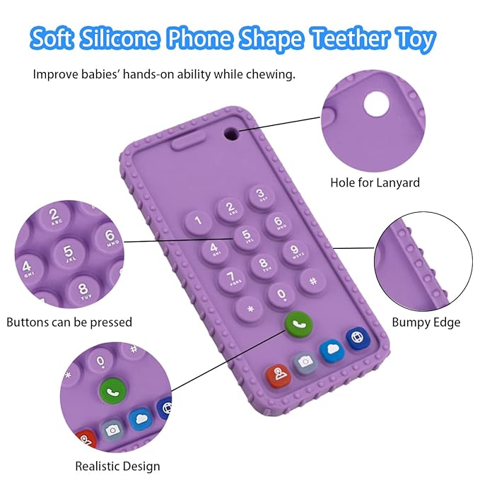 Baby Phone Teething Toys for 0-3, 0-6, 6-12 Months | Soft Silicone Baby Cell Phone Teethers