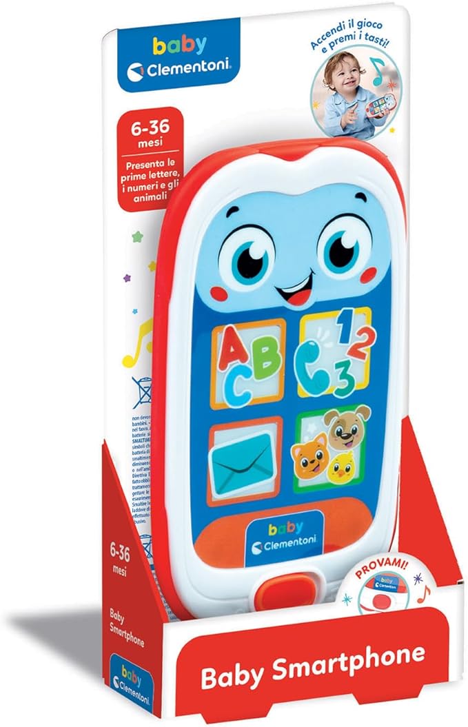 Clementoni Baby Smartphone Red – First Toy Phone for Children 6 Months, Mobile Game, Musical, Interactive Electronic Gift Talking, Lights and Sounds, Early Childhood Fake Phone, 17930
