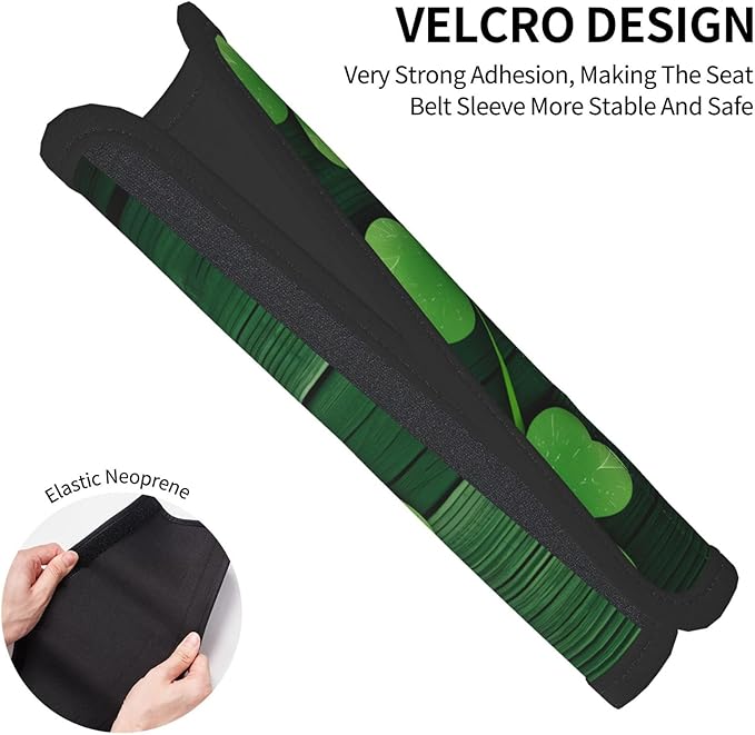 Clovers Shamrocks Wood Seat Belt Cover Fits Cars Trucks SUV Sedans Sweat Absorption Car Seatbelt Strap Cover, St Patrick's Day Auto Interior Accessories Protector