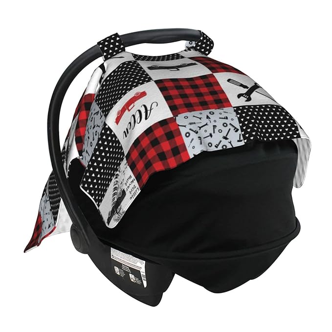 Personalized Mechanic and Truck Baby Car Seat Canopy for Babies with Name, Custom Car Seat Covers Boys Girls, Peekaboo Opening Minky Nursing Breastfeeding Cover Infant Canopies for Newborn