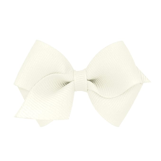 Wee Ones Girls' Classic Grosgrain Hair Bows with Plain Wrap Center, No-Slip Hair Clip, Handmade, Antique White, Wee