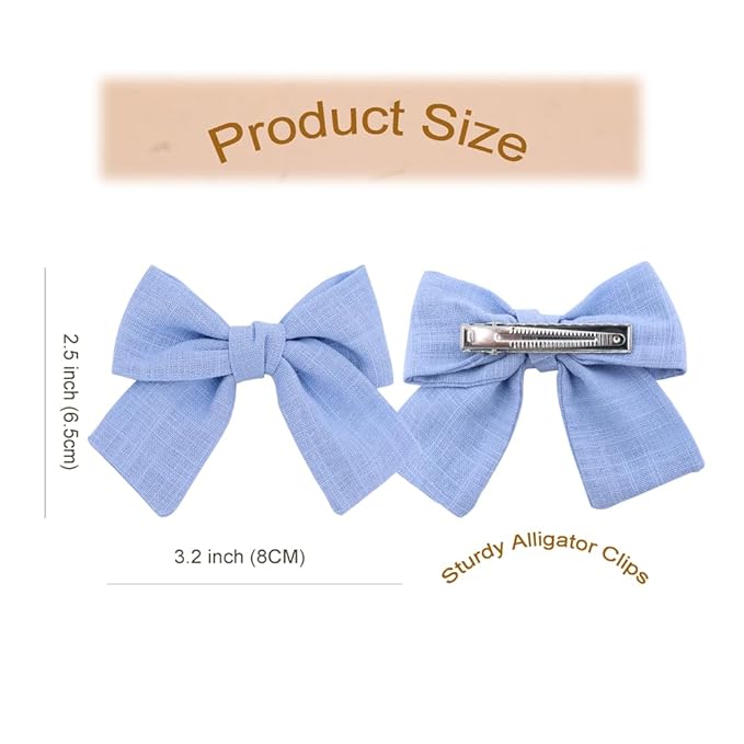Cute Bow Hair Clips for Baby Girl Kids Pigtail Bangs 3.2" Sailor Bows Alligator Clip Hair Accessories (Blue/Peach/Pale Green)