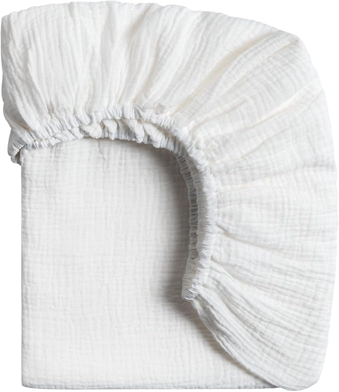 Meracorallo Muslin Mini Crib Sheet, Pack n Play Fitted Sheet, Soft and Breathable Pack and Play Playard Mattress Sheet for Baby Boys and Girls, White