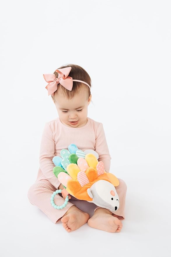 Pearhead Hedgehog Sensory Toy, Plush Lovey with Crinkle Tabs and Silicone Teether for Babies 0m+, Infant Development Toy