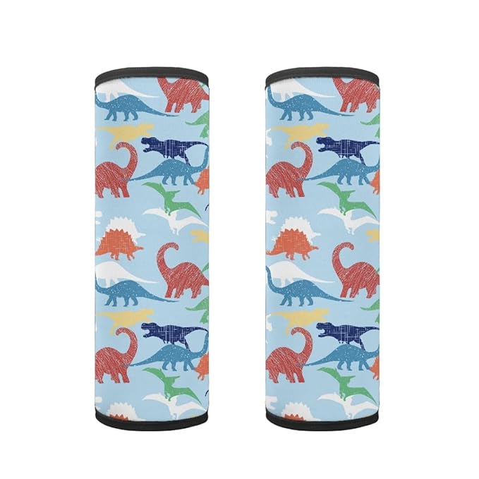 ENLACHIC Baby Car Seat Belt Cover, Cute Dinosaur Print Car Seat Shoulder Strap Pads, Infant Car Seat Cushion Safety Seatbelt Protector for Kids Boys Girls,Blue Dinosaur