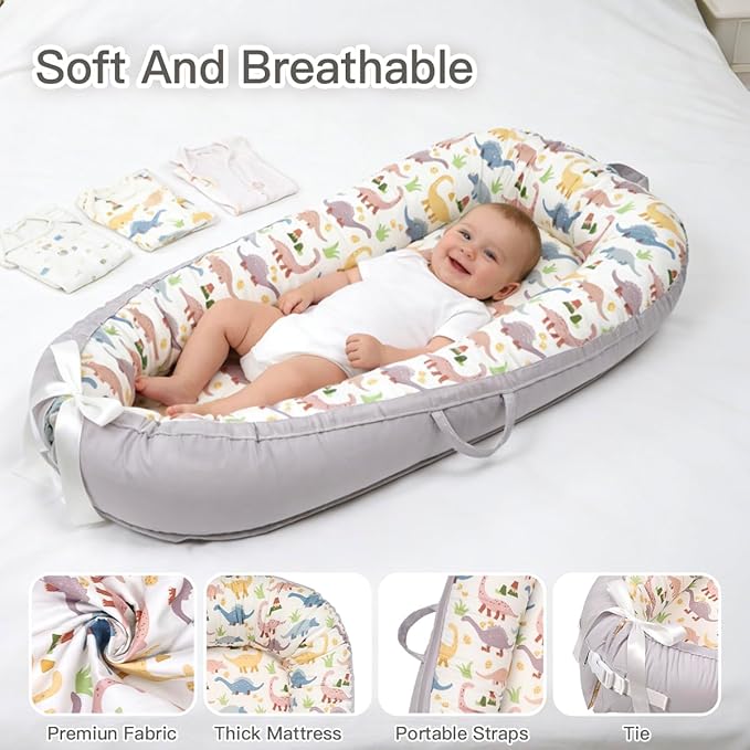 Baby Lounger | Organic Cotton Infant Lounger | Reversible, Adjustable & Portable Floor Lounger | Soft, Breathable, Washable Cover