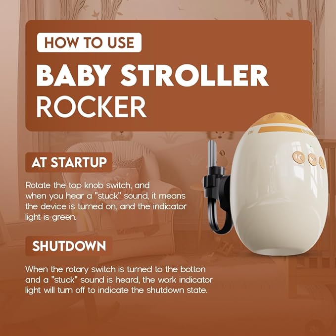 Baby Stroller Rocker with 2 Mounting Brackets, Hands-Free Portable Rocker with White Noise, USB Rechargeable, 11 Sounds, 45-Min Auto-Off, Newborn Essential for Stroller, Bassinet & Travel Crib