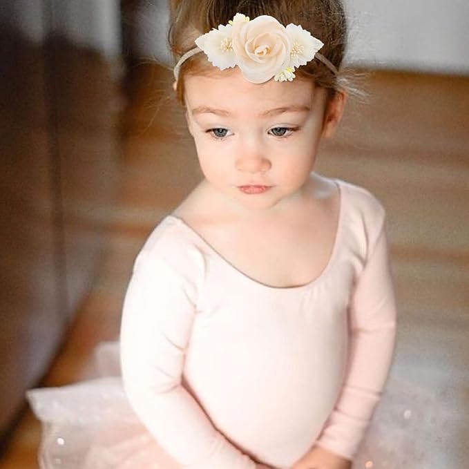 Baby Girl Flower Headband 6 PCS Elastic Hairbands Handmade Nylon Bows Headbands Chic Floral Hair Accessories Kids Gifts for Newborn Infant Toddlers