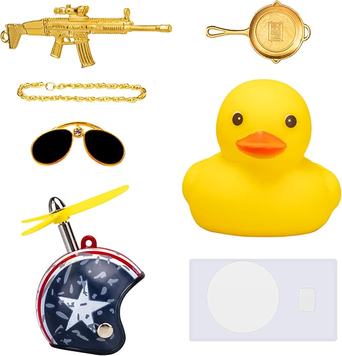 wonuu Rubber Duck Car Ornaments Cool Yellow Duck Car Dashboard Decorations Squeaky Glasses Duck with Propeller Helmet for Car ccessories Dashboard (Z-Pan-Stars&Stripes)