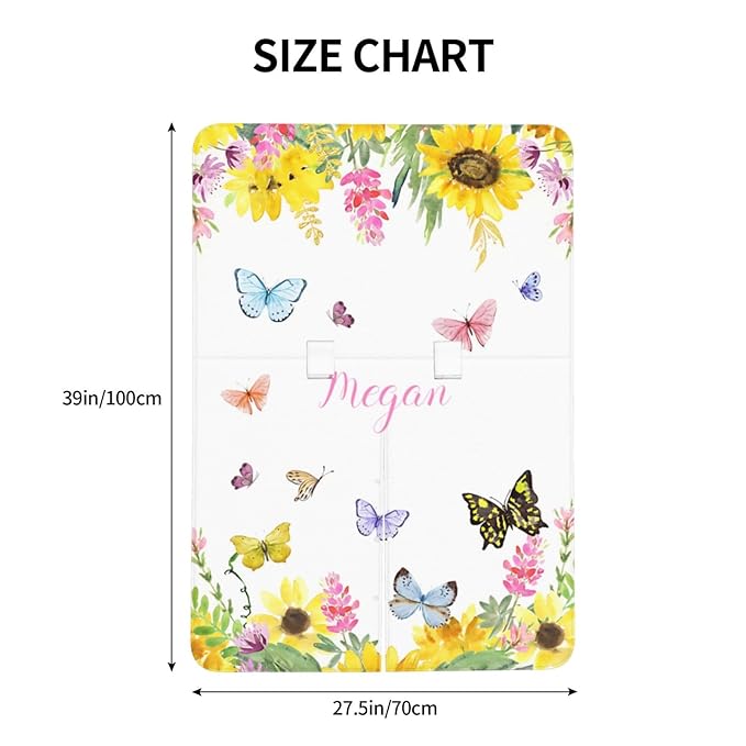 Personalized Baby Car Seat Canopy for Babies, Custom Name Car Seat Covers for Baby Girl, Sunflower Butterfly Opening Minky Nursing Breastfeeding Cover for Infant, Carseat Canopies for Newborn