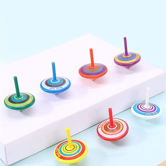 Wood Spinning, Multicolored Painted Kids Novelty Wooden Gyroscopes, Fun Flip Tops, Assorted Standard Tops, Kindergarten Education Toys - Party Favors, Prize, Great Gift, 10 Pcs/set (Colorful)