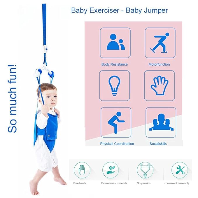 Baby Door Jumper, Playful Parade Door Jumper Door Clamp Adjustable Strap for Toddler Infant 6-24 Months (Blue)