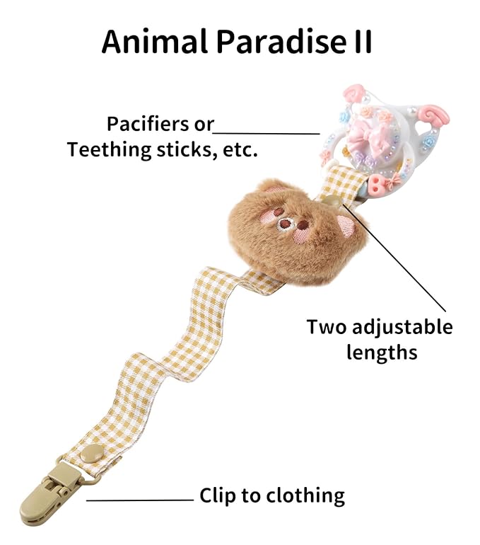 CutiePlusU Adult Pacifier Clip Adult Size Anyard Holder Clips 2 Pack-Animal Paradise 2