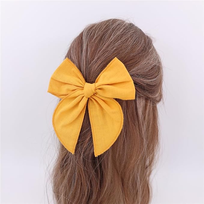 3 Styles Hair Bow Clips for Little Girls Toddler Baby Mom Women Hair Barrettes Accessories 4 Pcs Cotton Linen Bows Yellow Gold