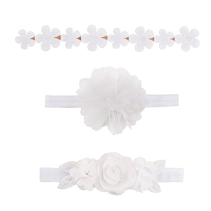 cherrboll Baby Girl Nylon Headbands, 3Pcs Handmade Floral Hair Bows, Stretchy Flower Hairbands for Newborns Infants Toddlers