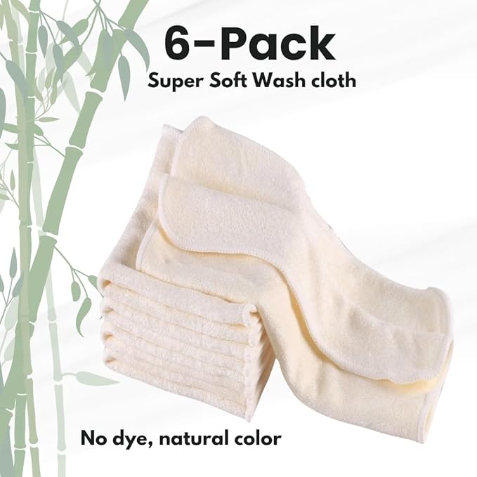 Baby Washcloths 6-Pack, Ultra Soft Viscose, 7.87 x 7.87 inches, 2-Layer Deluxe, Super Absorbent, Machine Washable, Newborn Bath Towels, Infant Shower, Gentle on Skin, Face Wash Cloths for Babies