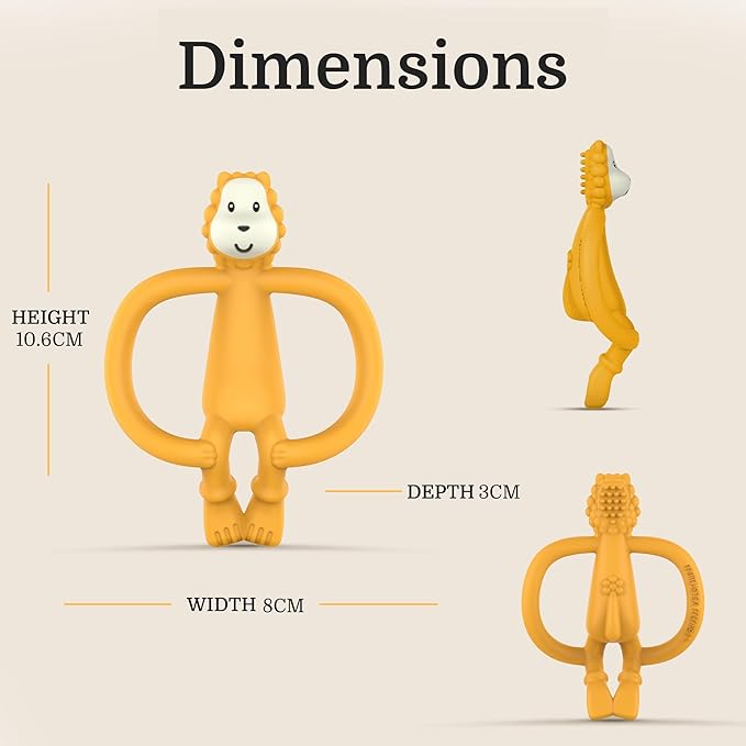 Matchstick Monkey Silicone Teether & Gel Applicator – Silicone Baby Teether, Easy-to-Grip, BPA-Free, Supports Self-Soothing & Early Brushing, 3 Months+, 4 Inches, Ludo Lion