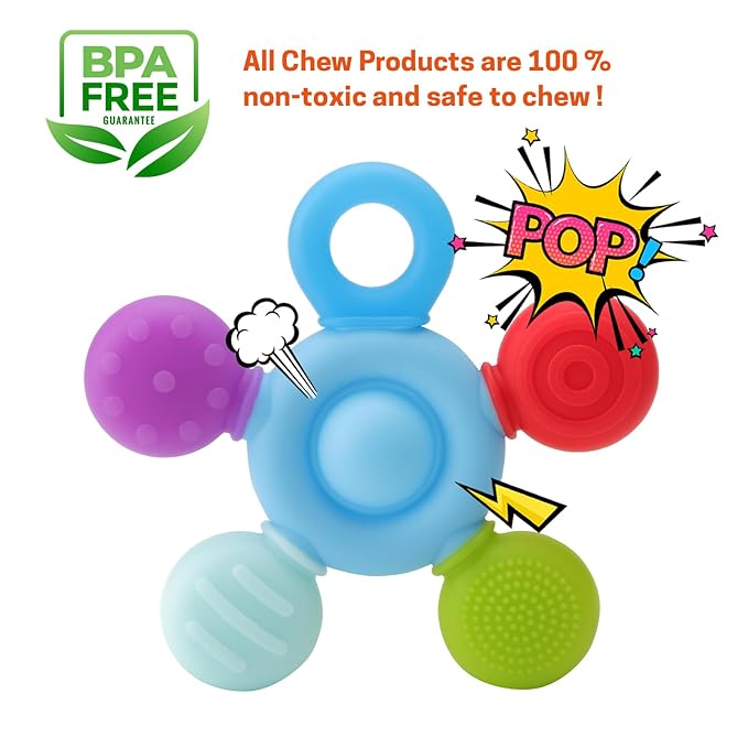 Chewy Necklace for Sensory Kids, Seeway Silicone Sensory chew Necklace Oral Motor Aids for Boys Girls, Autism Chew Toys for Kids Teens Adults with Anxiety ADHD SPD or Other Sensory Needs【Grey+Blue】