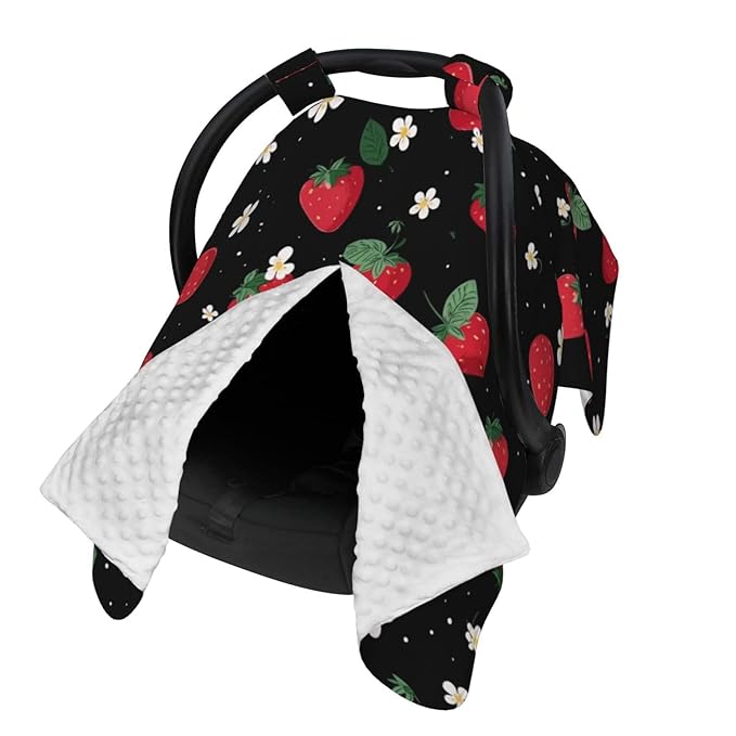 KiuLoam Strawberry Floral On Black Baby Car Seat Canopy, Nursing Cover for Mom Breastfeeding Scarf, Infant Car Seat Cover/Multiuse Baby Stroller Covers for Babies Boys Girls